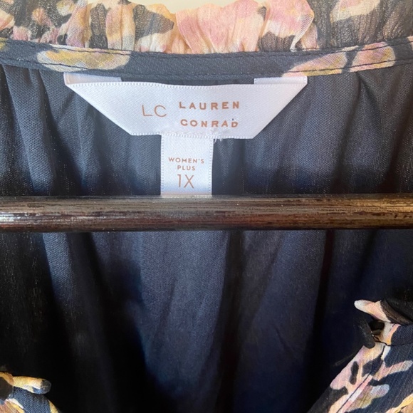 Lauren Conrad Fairy Plus 1X Floral Chiffon Peasant Blouse Sheer Sleeve Romantic - Picture 5 of 10